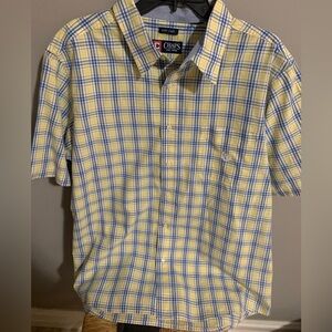 Chaos MENS Short Sleeve Shirt Button Down Yellow/ Blue/ White Size XL